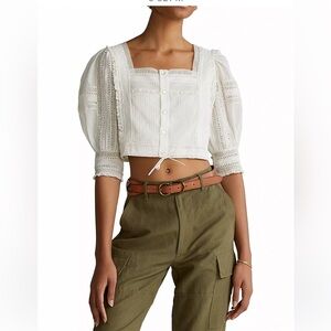 Polo Ralph Lauren Victorian Romantic Lace Puff Sleeve Blouse Cream Size 8